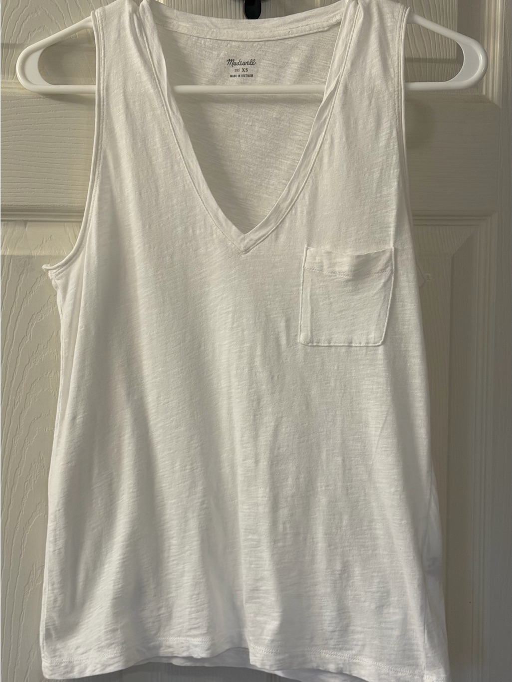 Madewell Whisper Cotton Trendy V-Neck Pocket Tank Top Classic White Xs